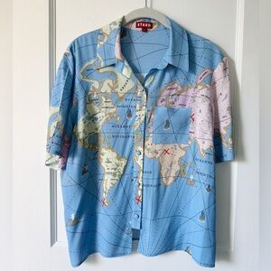 STAUD Blue Map Print Blouse